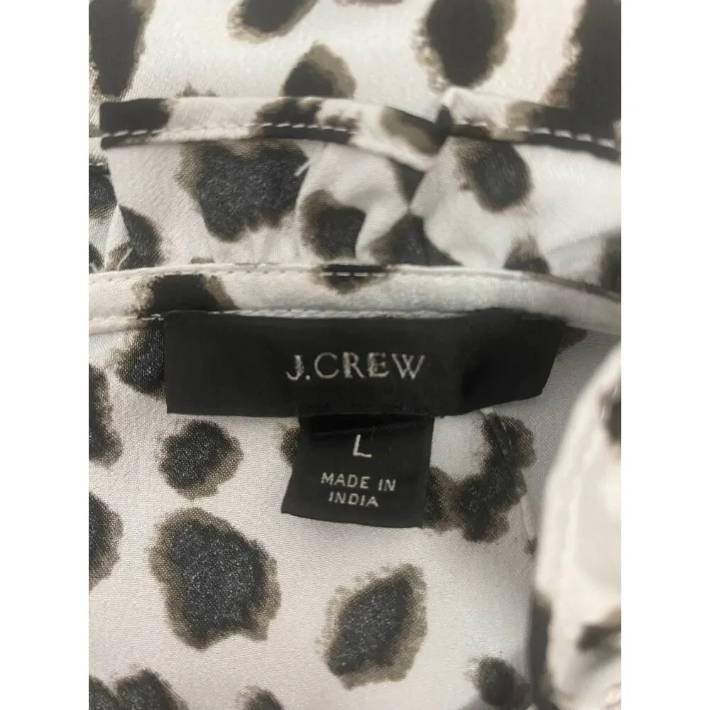 J. Crew Animal Print Blouse Women's Size L White Black Casual Office Career
